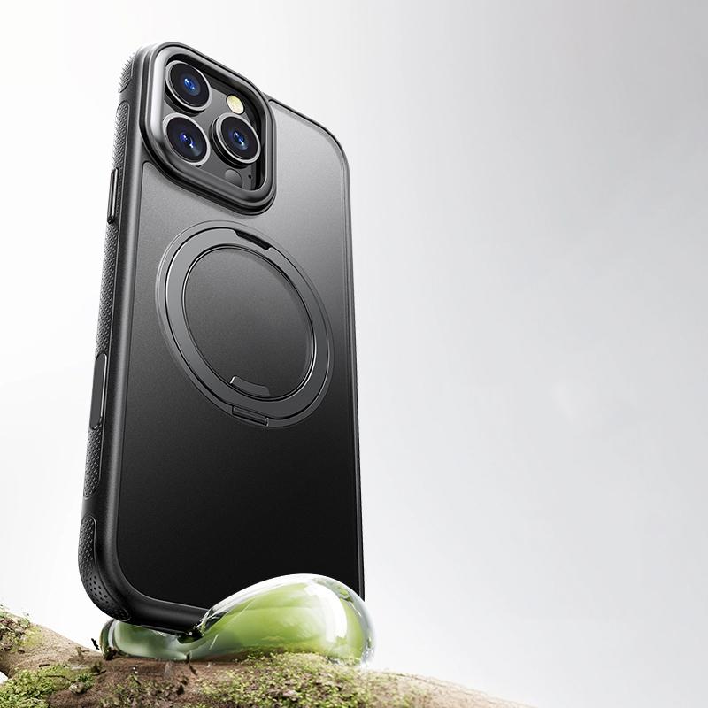 For iPhone 16 Pro Max Magnetic Case Rotating Gear Pivot Kickstand PC+TPU Phone Back Cover