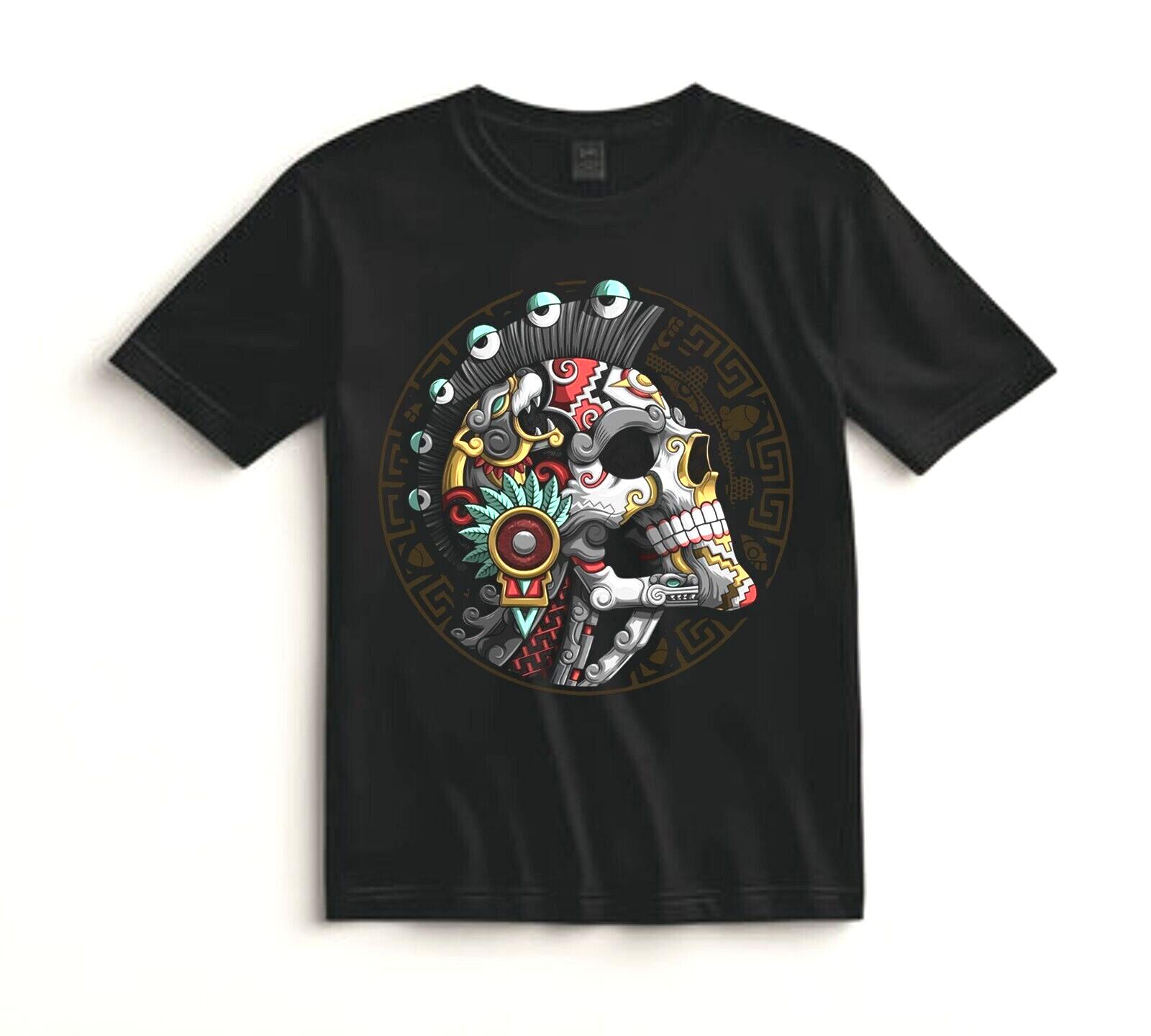 Aztec Warrior Skull Shirt Tribal Art Graphic Tee Gift for Tattoo Lovers S