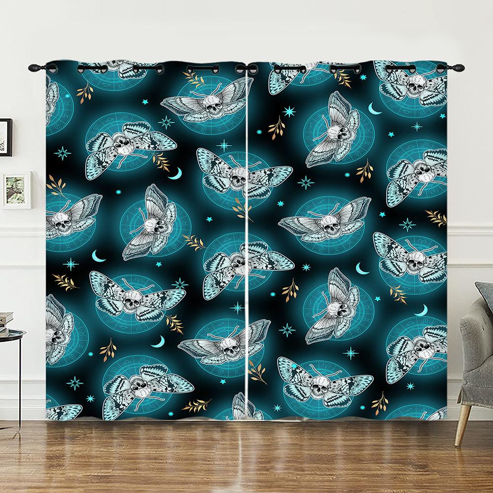 Curtain Skull Wind Bedroom Living Room Shade Digital Printing Shade Curtain Punching One Piece