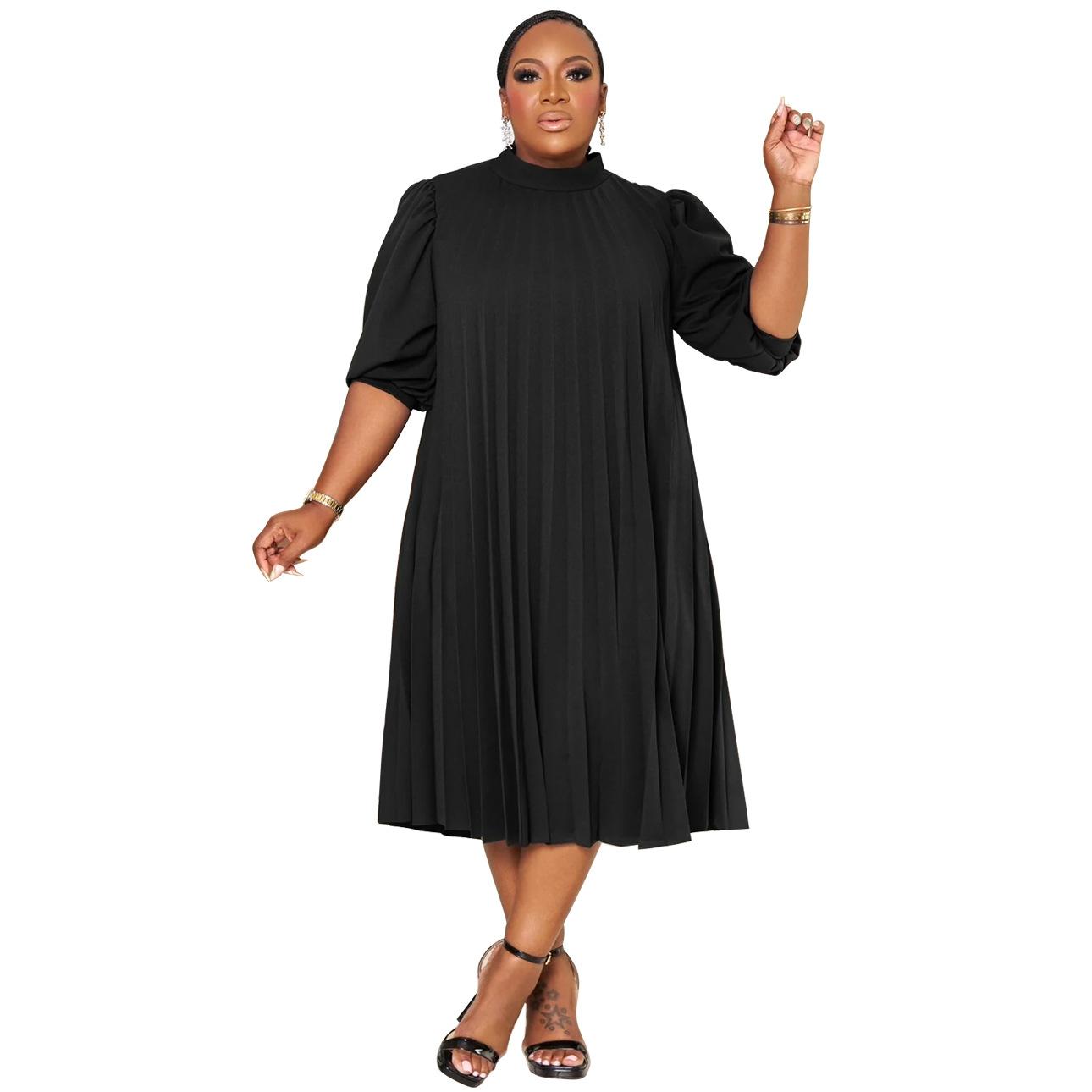 

Плюс Размер Женщин Моды Однотонный Плиссированное Платье 1XL чёрный