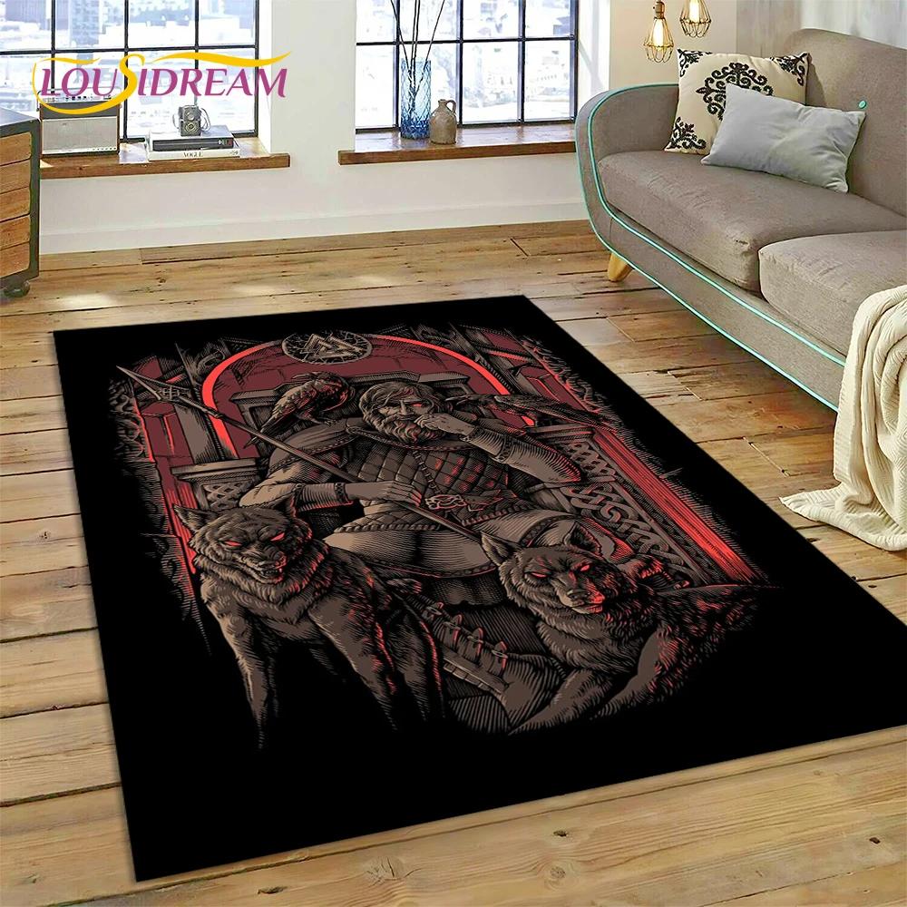 Nordic Mythology Valhalla Viking Odin Cartoon Area Rug Large,Carpet Rug for Living Room Bedroom Sofa Doormat,Kids Play Floor Mat