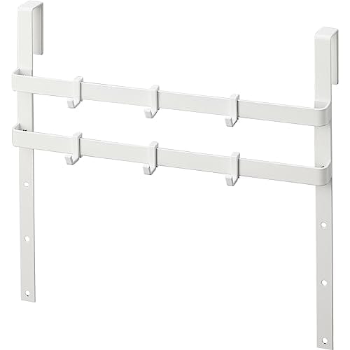 Yamazaki Sink Door Hooks, 2-Tier, White, Approx. W30 X D7 X H27cm (When Hooks Are Used), Plate, Height Adjustable, 3078, for Inside Door Storage