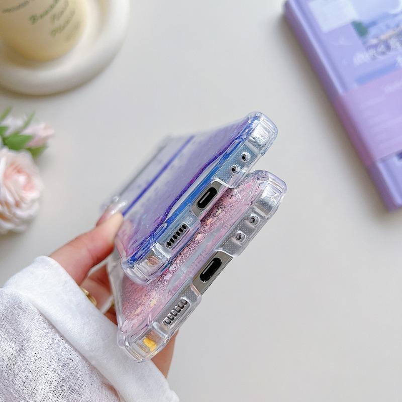Luxury Glitter Sequin Drip Glue Transparent Phone Case For Samsung Galaxy Z Flip Fold 3 4 5 6 W24 W23 Shockproof Shell