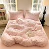 Cute Girl Duvet Cover Set Floral Pastoral Style Duvet Cover Fluffy Comfortable 4Pcs Bedding Set with 1Flat Sheet Pillowcase