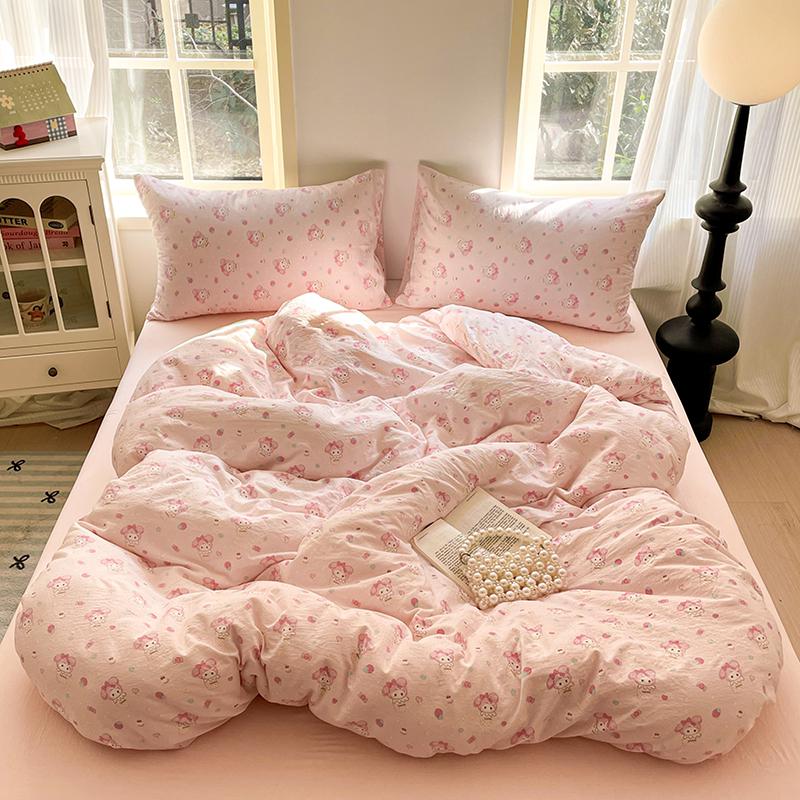 Cute Girl Duvet Cover Set Floral Pastoral Style Duvet Cover Fluffy Comfortable 4Pcs Bedding Set with 1Flat Sheet Pillowcase