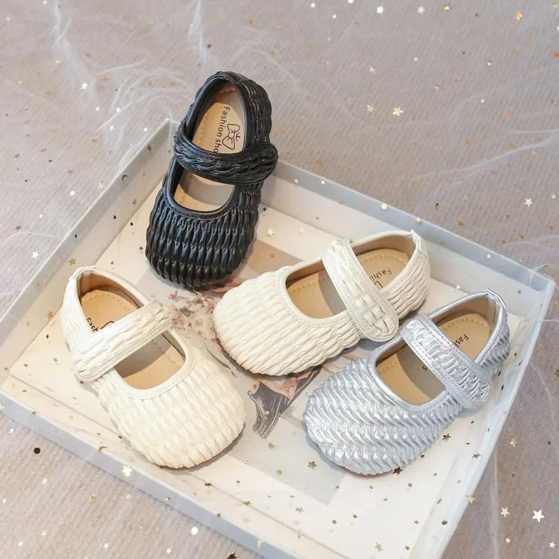 Kids Flat Shoes Soft Sole Girls Performance Dance Shoes Solid Color Sweet 2025 New Fashion Children Leather Shoes Black Trendy