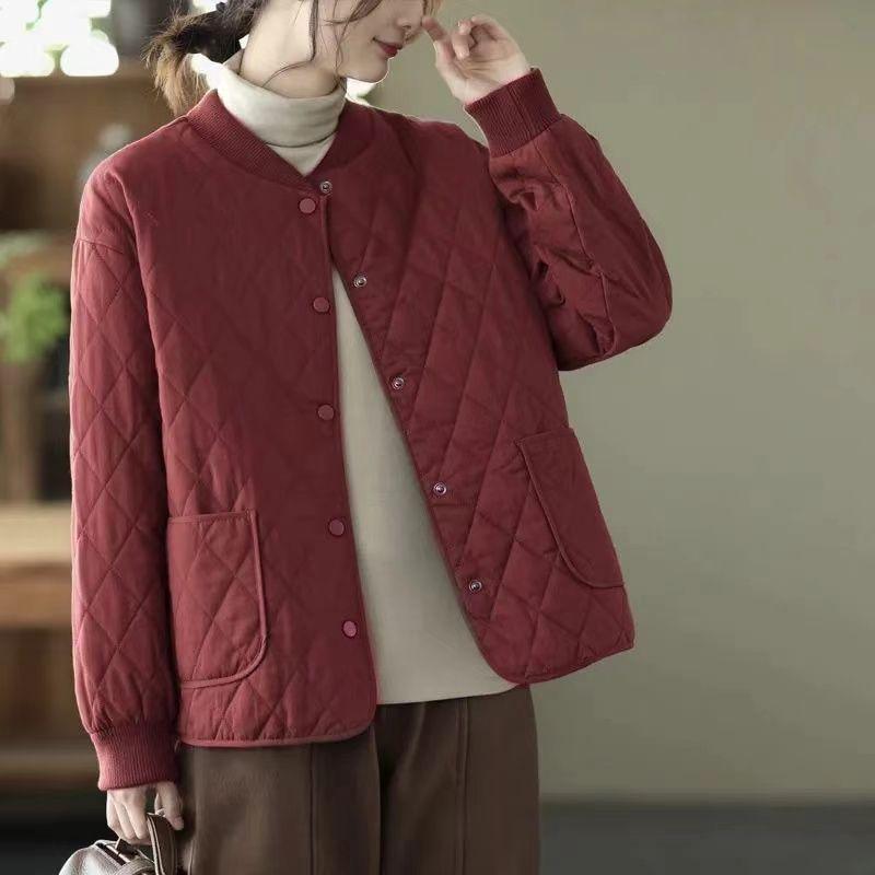 

Легка бавовняна куртка в стилі арґайл - Повсякденний, теплий та універсальний осінньо-зимовий верхній одяг 2XL червоний