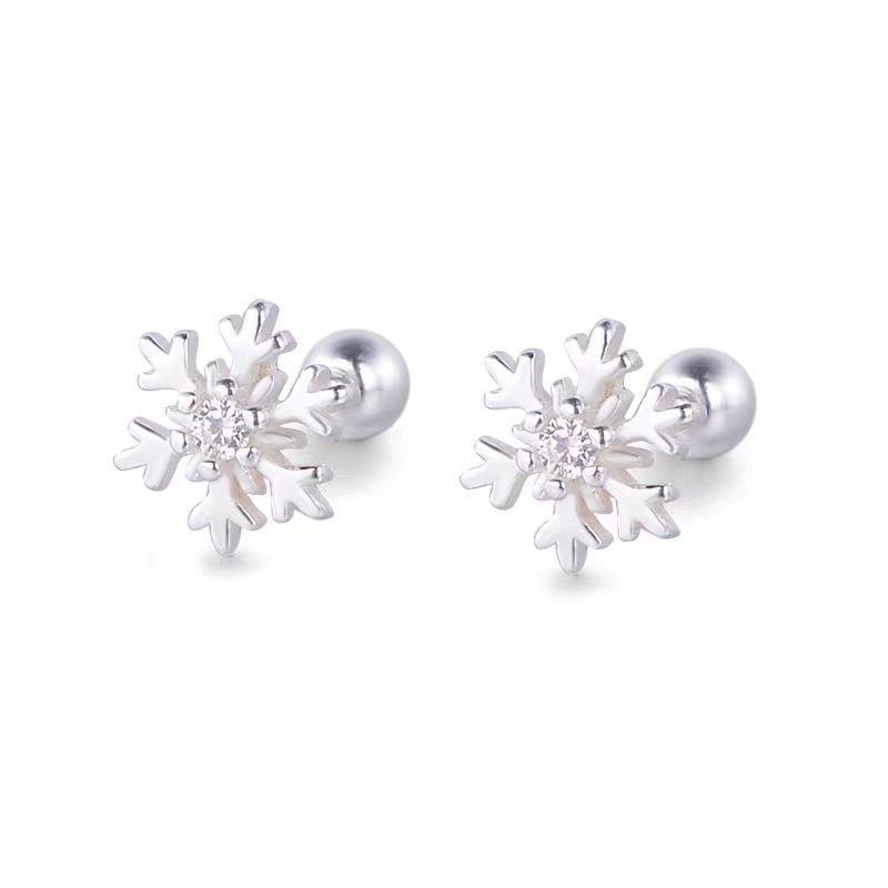 Korean Snowflake Ear Studs: Minimalist Christmas Earrings for Women