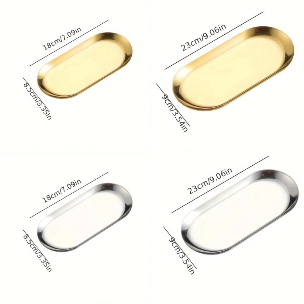 1 peça Bandeja Oval Premium de Aço Inoxidável - Armazenamento Espaçoso para Joias, Essenciais de Banheiro e Dim Sum - Durável, Resistente à Ferrugem e Fácil de Limpar
