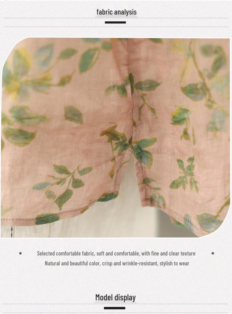 2026 Korean-Style Plus Size Slimming Retro Print Cotton-Linen Two-Piece Summer Set for Women