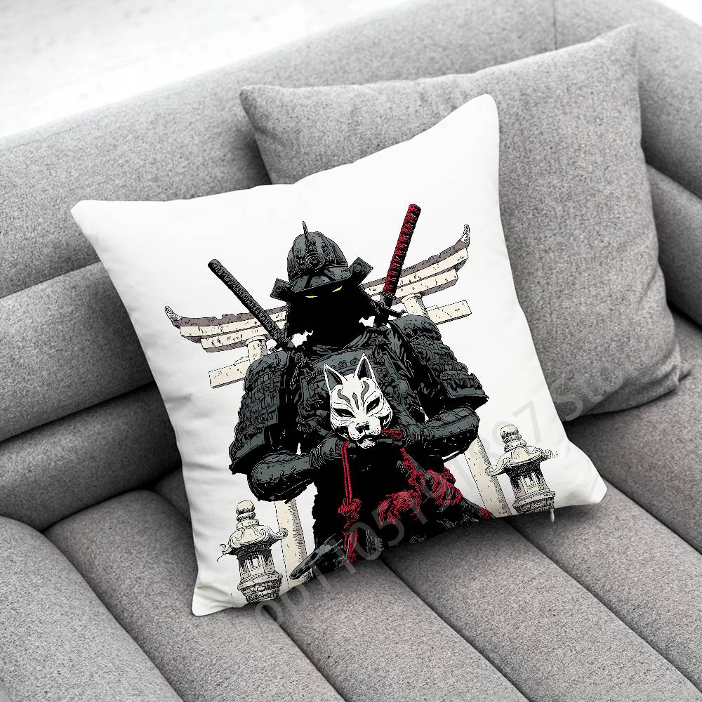 Japanese Bushido Samurai Throw Pillow Case For 55cm 40cm 45*45cm 50cm 30cm Square Office Cushion Cover