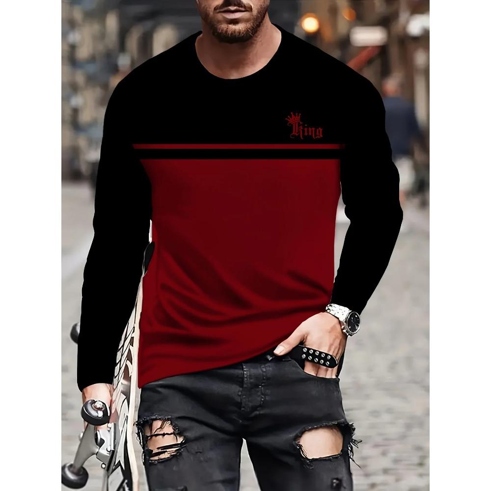 

Striped Printed 3D Digital Printed Men s Fashion Trend Round Neck Long Sleeved T-shirt S чорний