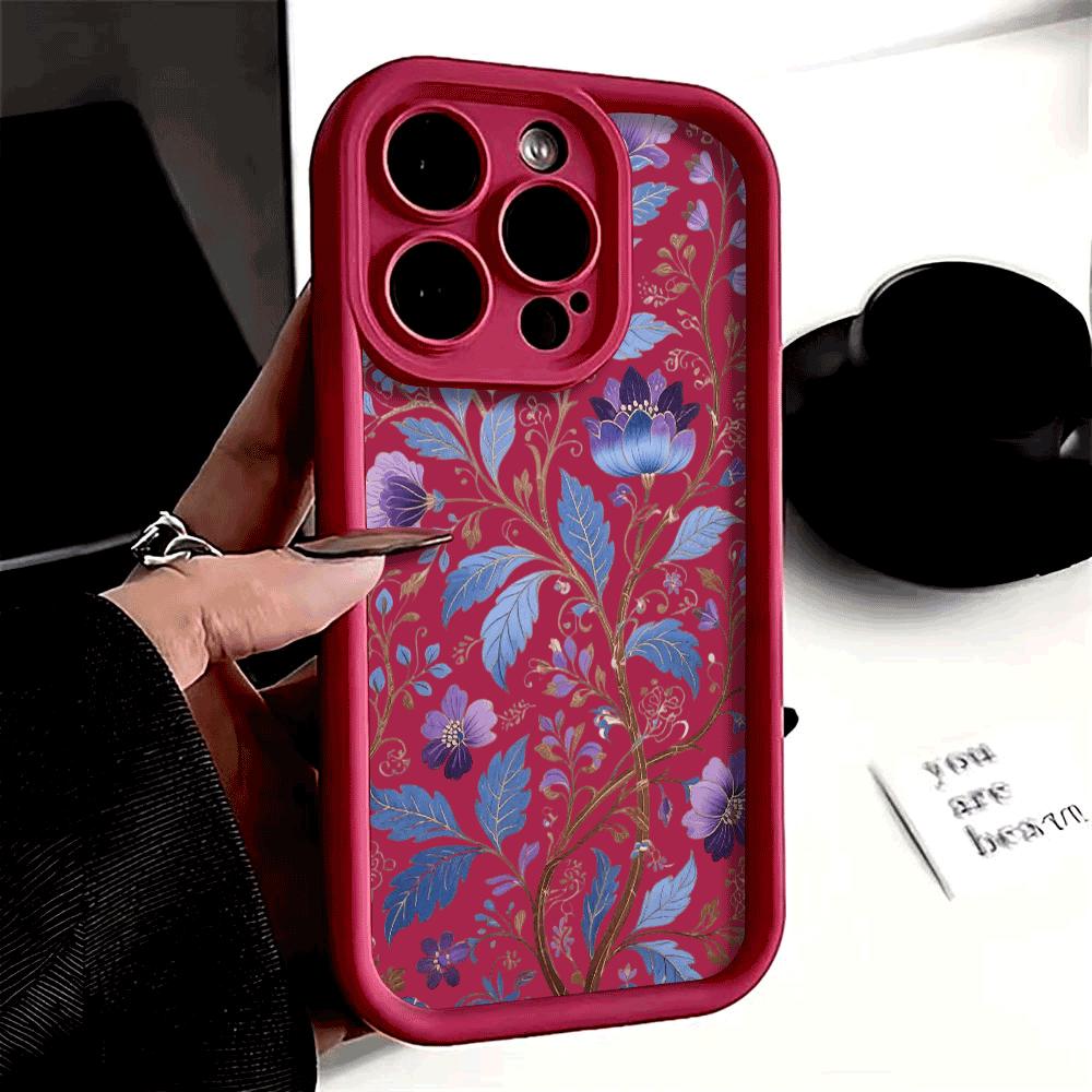 Blue and Purple Floral Pattern Phone Case for IPhone 14 15 16 Plus 13 12 11 16 Pro Max 12 Mini XS Max TPU Protect Cover