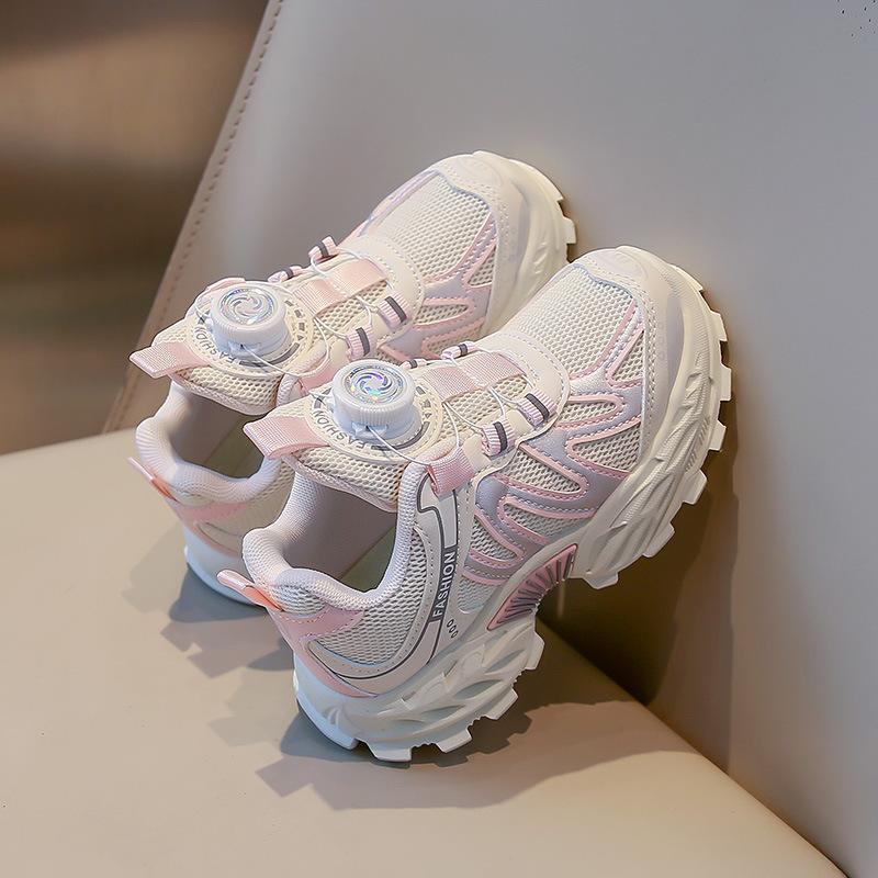 

Kids Rotating Button Lace Up Mesh Breathable Thick Sole Casual Sports Sneakers 26 розовый