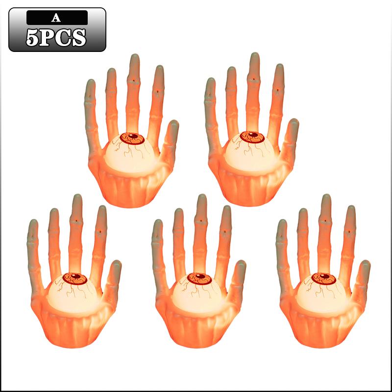 1-10PC Lighted Halloween Ghost Hand Holding Eyeball Pumpkin Battery Operated Lamp Scary Haunted House Trick or Treat Party Decor