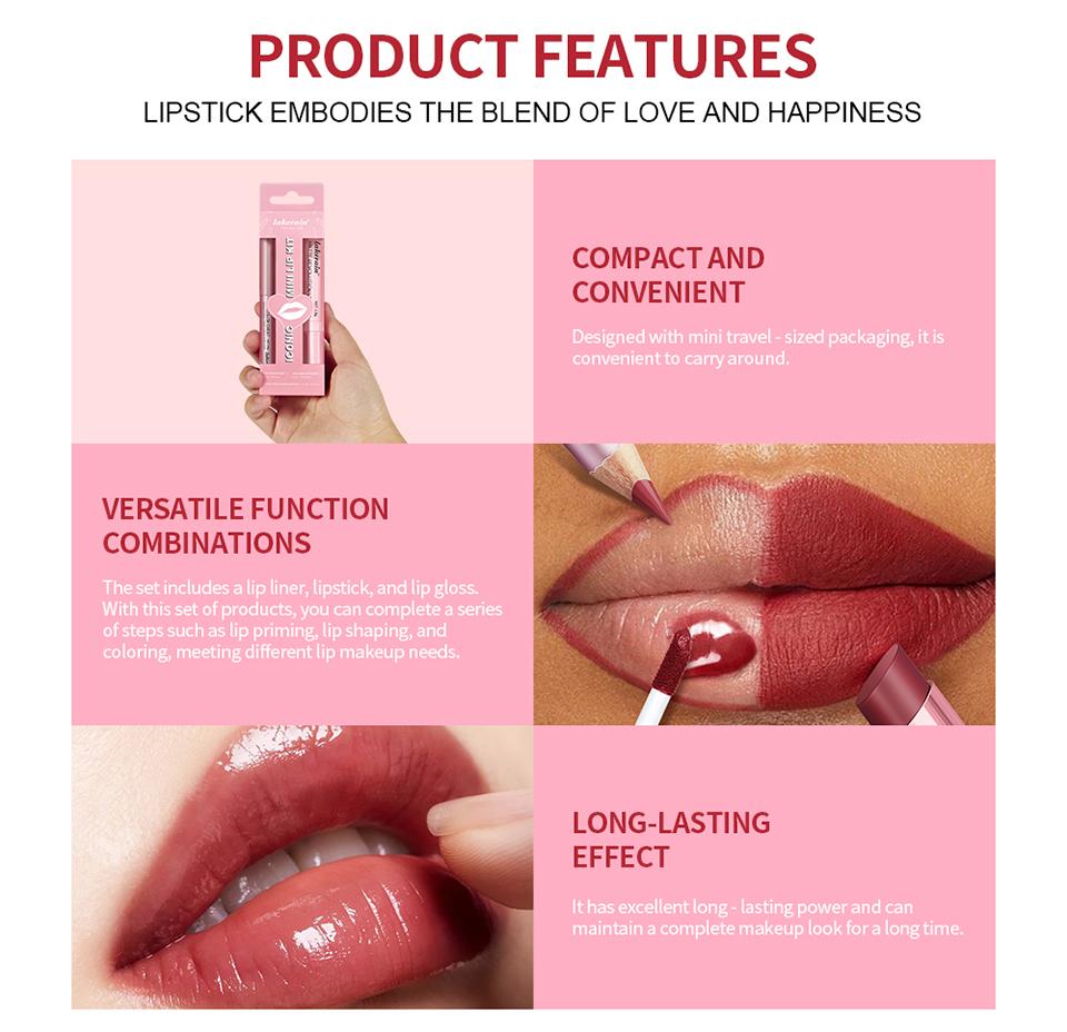Combo Labbra Rossetto Opaco + Matita Labbra Set Lucidalabbra Idratante Opaco Impermeabile Lunga Durata Set Rossetto Labbra Set Trucco Labbra