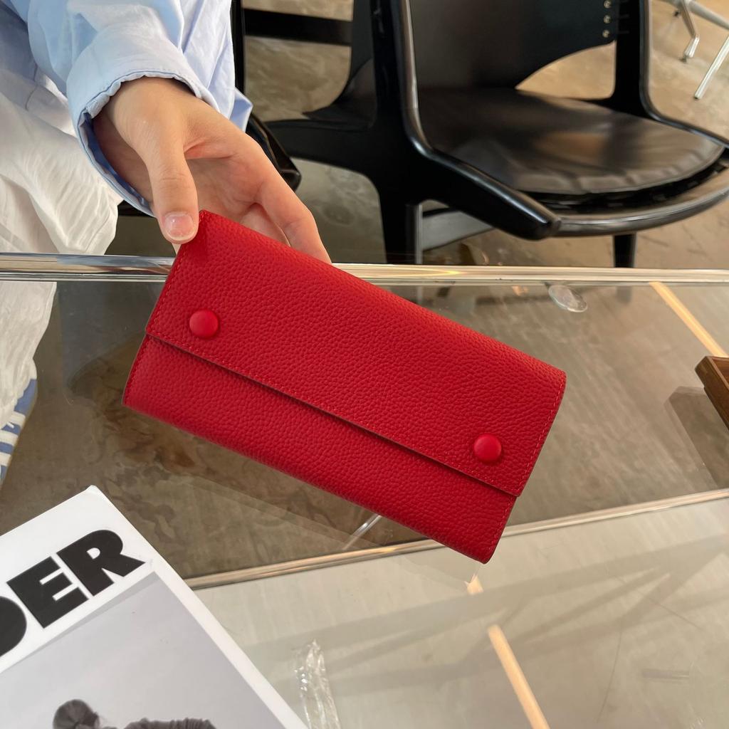 Long Doudou Wallet Women'S Leather 20% Off Multi-Card Contrast Color Large Capacity First Layer Cowhide Simple Color Matching Wallet