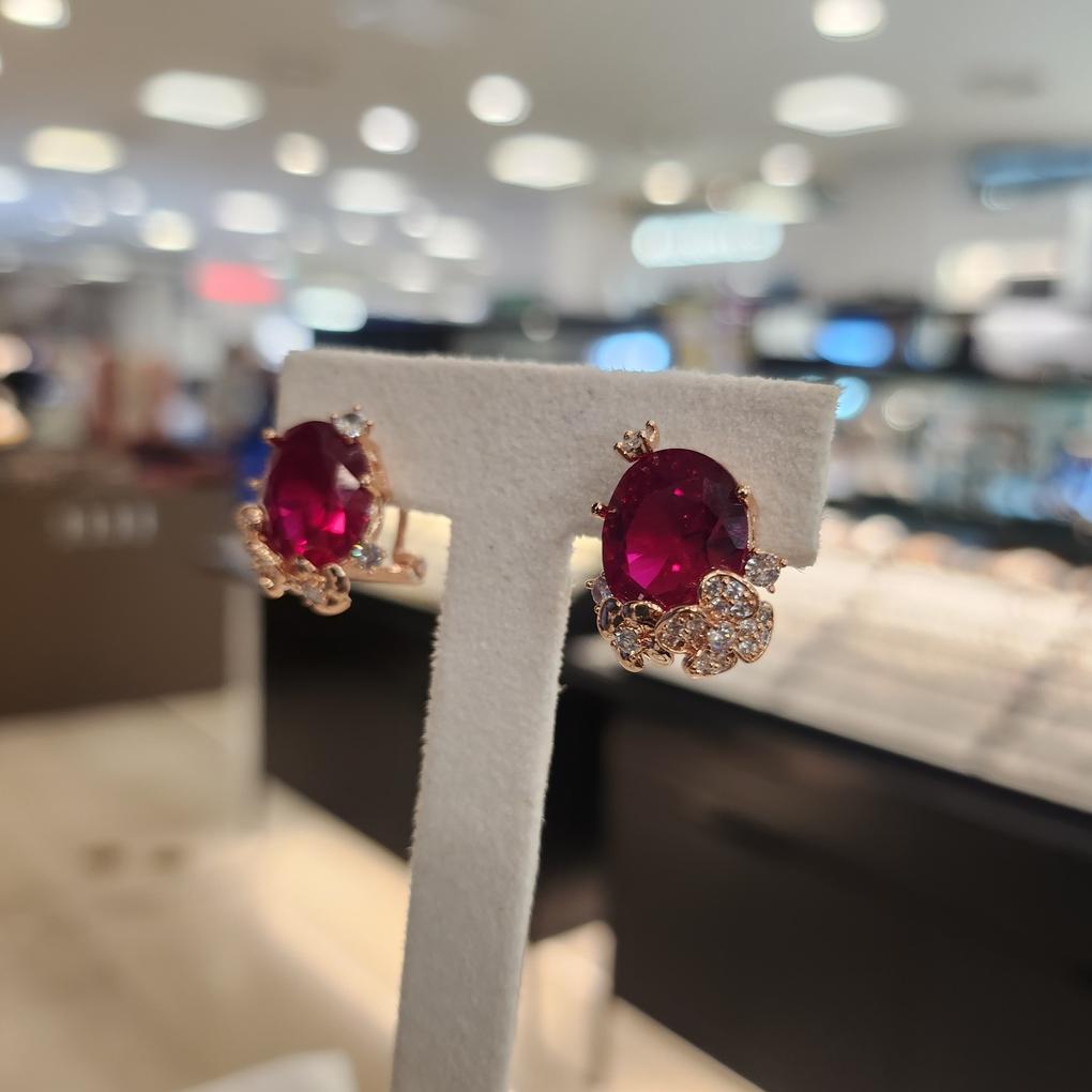 ARTRIA Ruby Flower Gem Plated Earrings JTOERFR0041RBF