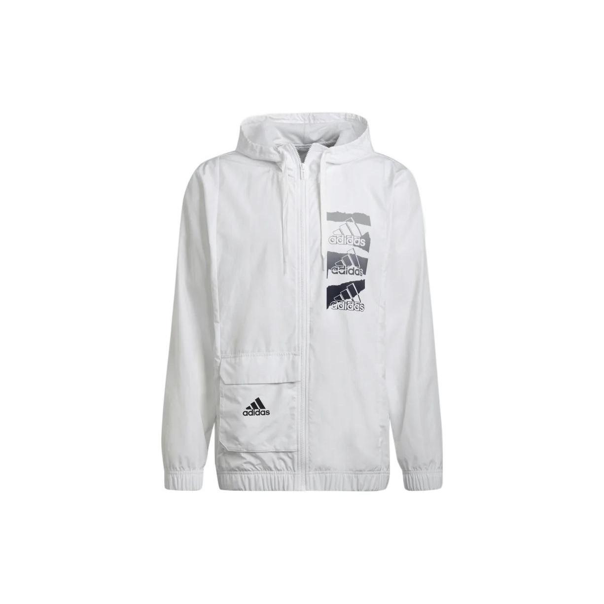 adidas Logo Casual Sports Zipper Hooded Jacket White Men s HE1881 L