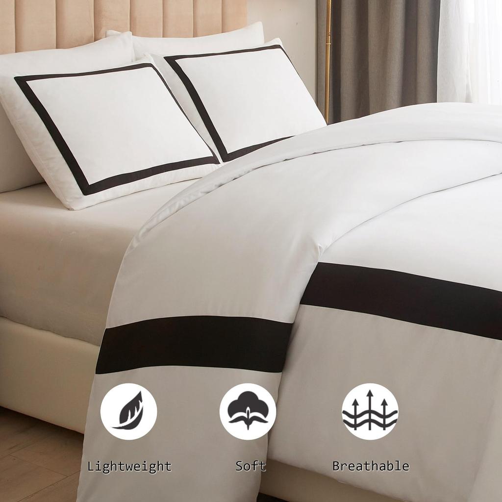 Capa de Edredom Padrão Linha Preta Série Roupa de Cama de Hotel Três Peças Capa de Edredom Estampa Nórdica Simples