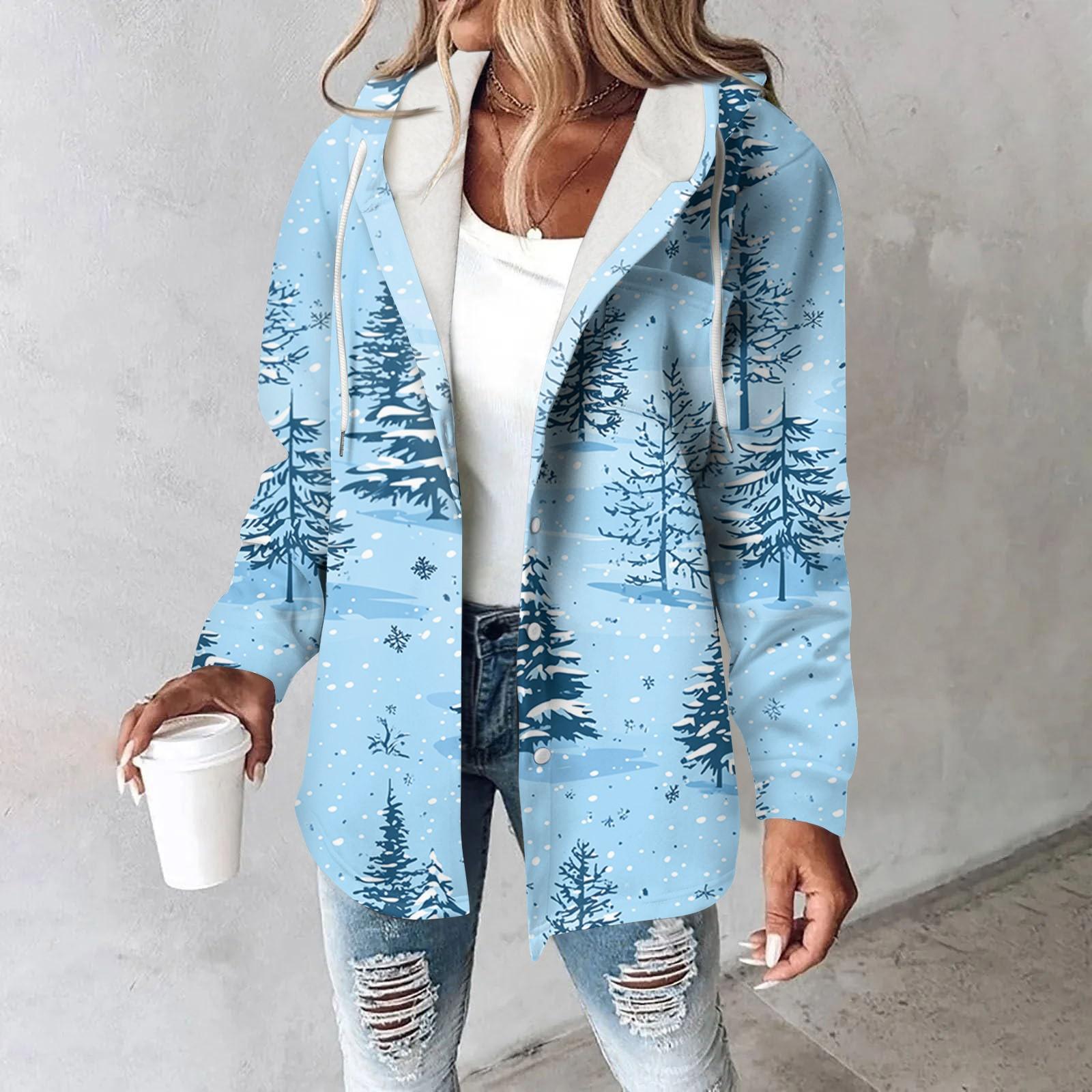 

Толстовки женские зимние теплые толстовки на пуговицах с капюшоном и завязками на шнурке с принтом куртка пальто M