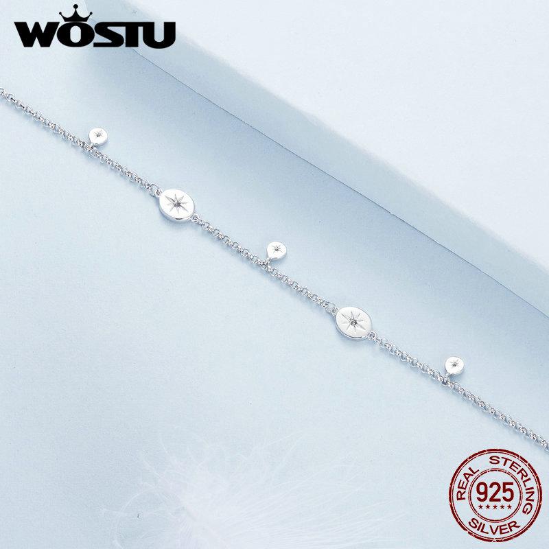 WOSTU Fransenarmband mit Stern aus 925er Sterlingsilber und Zirkonia, perfektes Geschenk für Frauen und kleine Mädchen, edler Schmuck, modisches Accessoire