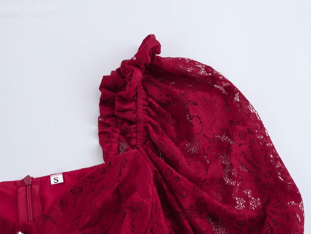 2025 Spring Women's European & American Style Lace Puff Sleeve Dress