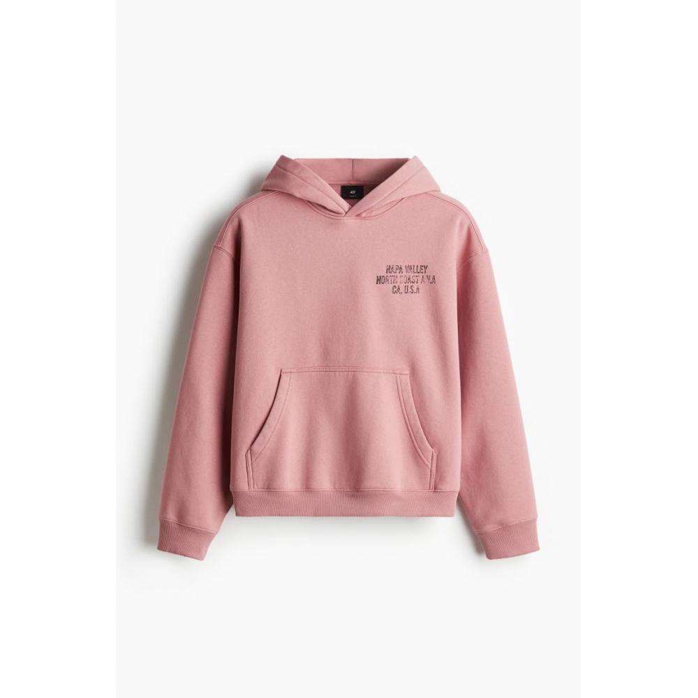 H M Printed Hoodie Loose Fit Pink Napa Valley
