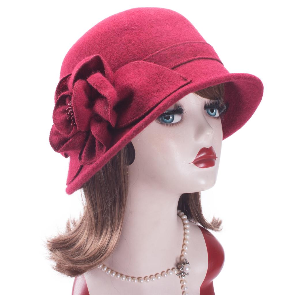 Womens Vintage Style Asymmetrical Brim Cloche Bucket 60% Wool Winter Hat T492
