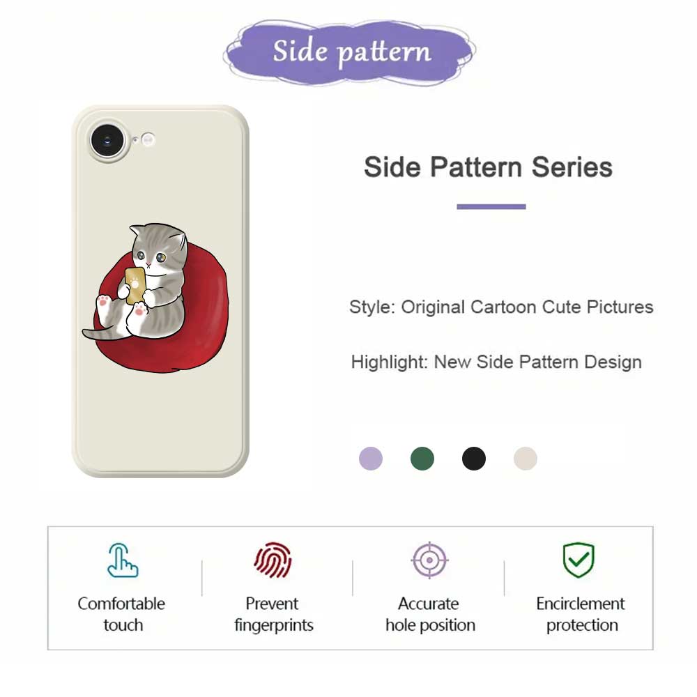 For iPhone 16e Case Casual Cat Pattern Printing Straight Edge TPU Phone Back Cover