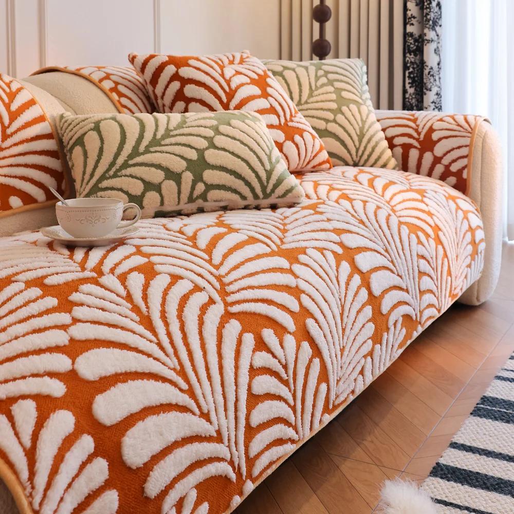 

Modern Minimalist Style Retro Plush Sofa Cushion New Thickening Comfortable Seat Cushion Autumn Winter Non-slip Sofa Cover Cloth 45x45cm pillowcase