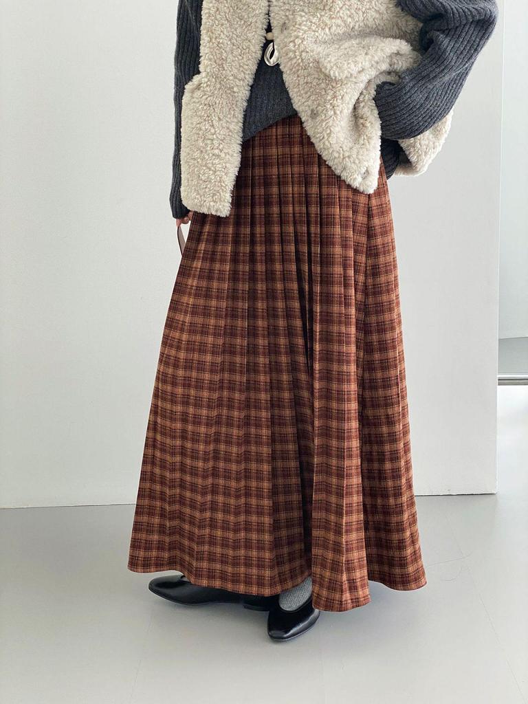 Korean Retro Plaid High Waist Midi Skirt - Women's Versatile A-Line 