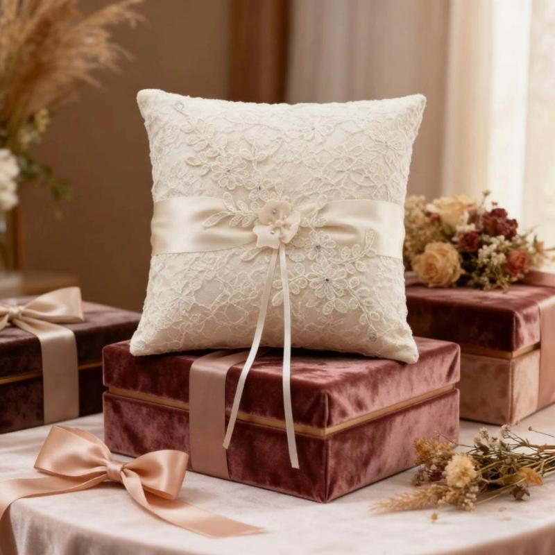 Delicate Lace Flower Bridal Rings Pillow European Styles Rings Container Cushion For Western Ceremony Event Decoration