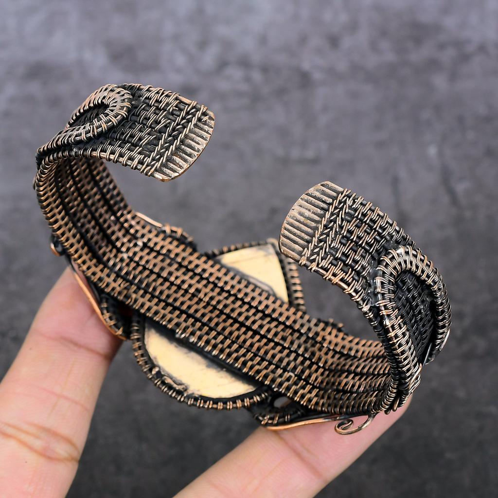 Cameo, Moonstone Handmade Copper Wire Wrap Cuff Bangle Adjustable Z7i86