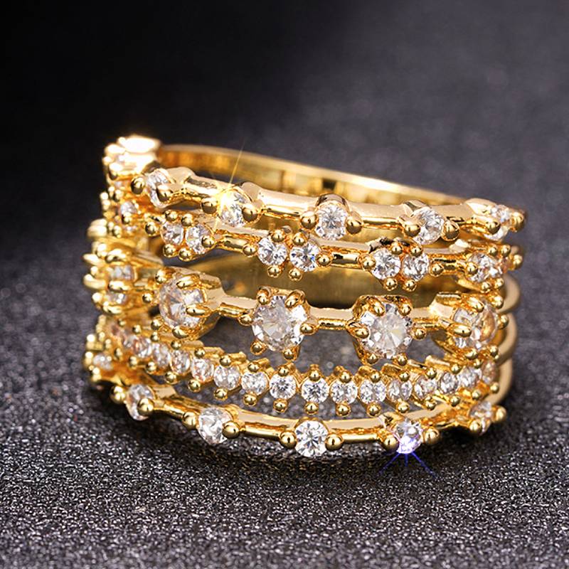 

Huitan Luxury Multi-layer Design Women Ring Gold Color with Shiny CZ Wedding Engagement Noble Trendy Finger Accessories Zircon 6