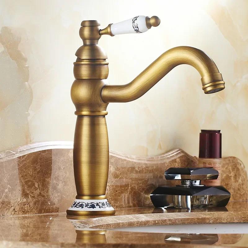 Antique Retro Faucet Bathroom Basin Taps Hot and Cold Rotatable Water Taps Ceramic Bathroom Sink Faucet Torneiras do banheiro