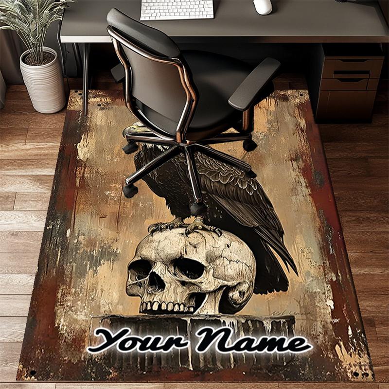1PC Custom Name Eagle Perched On Skull Artwork. Theme Floor Mat Ideal for Living Room, Game Rooms, Office, Bedroom,Floor Mat Playful Design