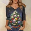 3/4 Sleeve Shirts For Women Print Christmas Tees Blouses Casual Plus Size Basic Tops Pullover