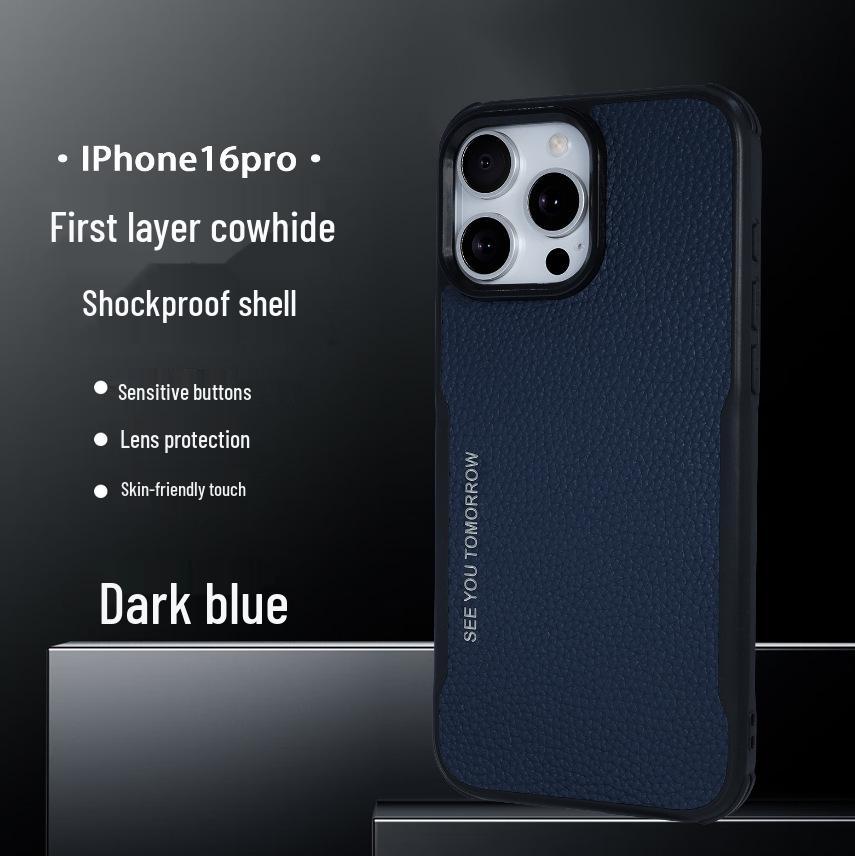 

Premium Cowhide Protective Case for iPhone 17 Air, Apple 16 ProMax, and 15/14 13 Pro Max темно-синий