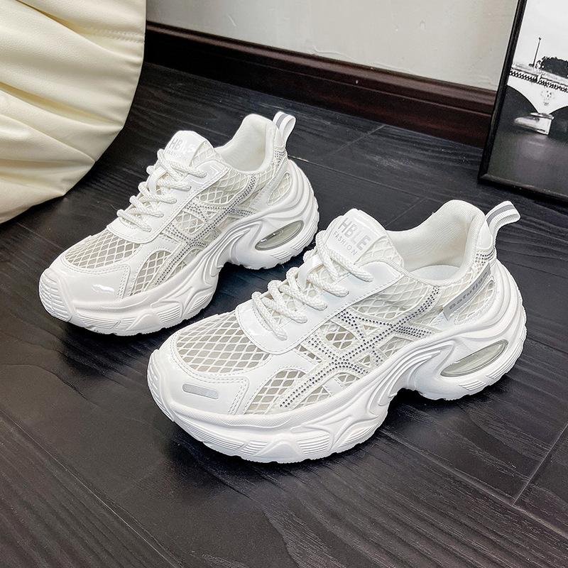 Women'S  Spring New Breathable Hollow Mesh Platform Sneakers Thick-Soled Heightening Slim All-Match Casual Sports Shoes