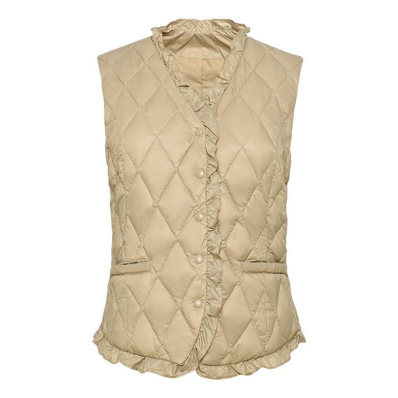 Feather new women's 90-down light down V-neck vest women's vest women's rhombus down jacket