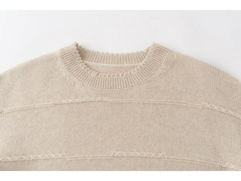 Minimalist Round Neck Tassel Hand-Knitted 2-Ply Cashmere Pullover Sweater