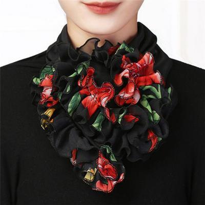 Protector de cuello de gasa Floral para mujer, bufanda de cobertura de cuello falso, babero Cervical protector de seda de hielo de verano