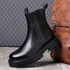 Marke Klassische Schwarze High Top Stiefel Männer High Heel Echtes Leder Ankle Chelsea Stiefel Männer Britischen Stil Dicke Sohle Mid Top Stiefel
