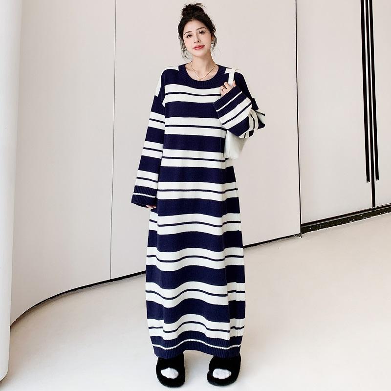 Long Sleeve Plus Size Knitted Vintage New In Dresses for Women Casual Loose Spring Autumn Winter Sweater Dress