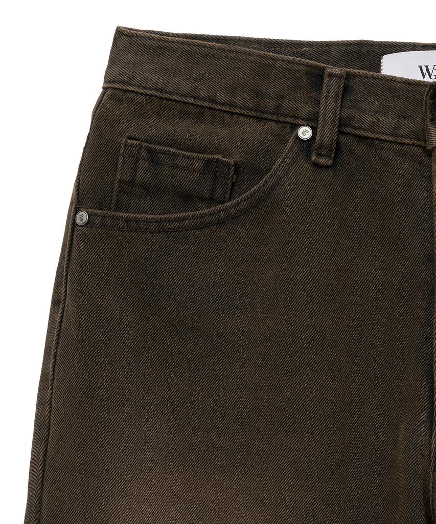 WEST GRAND BOULEVARD Drain Wide Washed Denim Pants Dark Amber