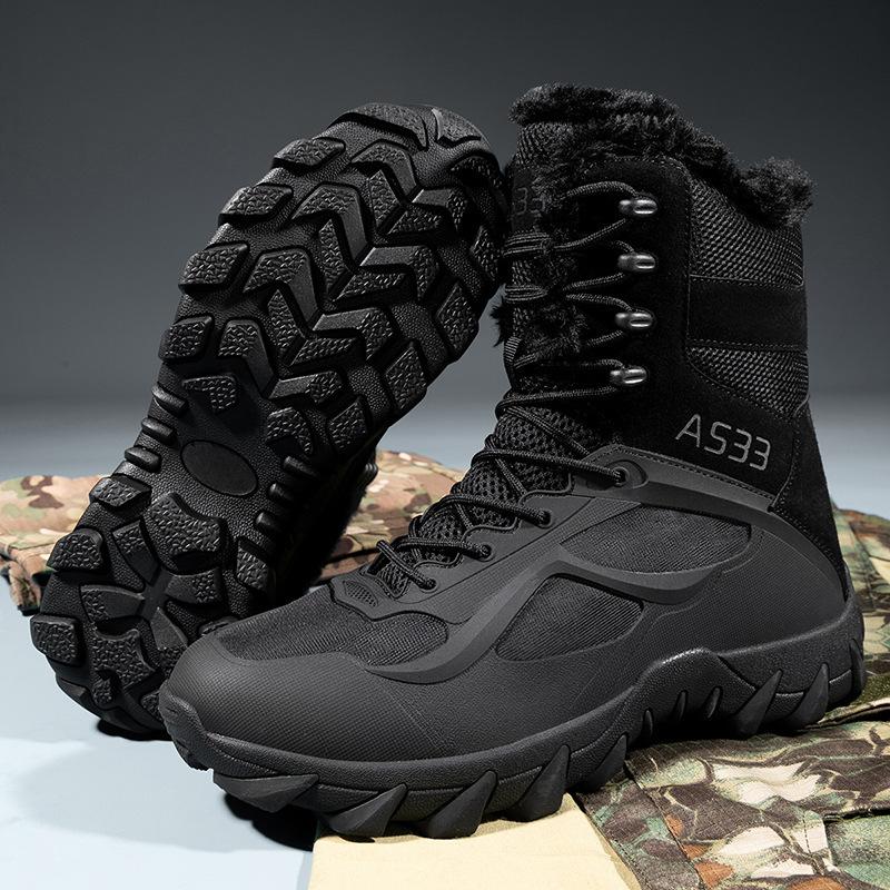 

New autumn and winter velvet hiking shoes large size men s and women s outdoor training boots high top warm cotton shoes outdoor casual shoes 48 чорний