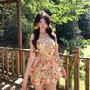 French Seaside Vacation Wind Sweet Tube Top Skirt New Lace Waist Floral Dress Fluffy Bud Skirt