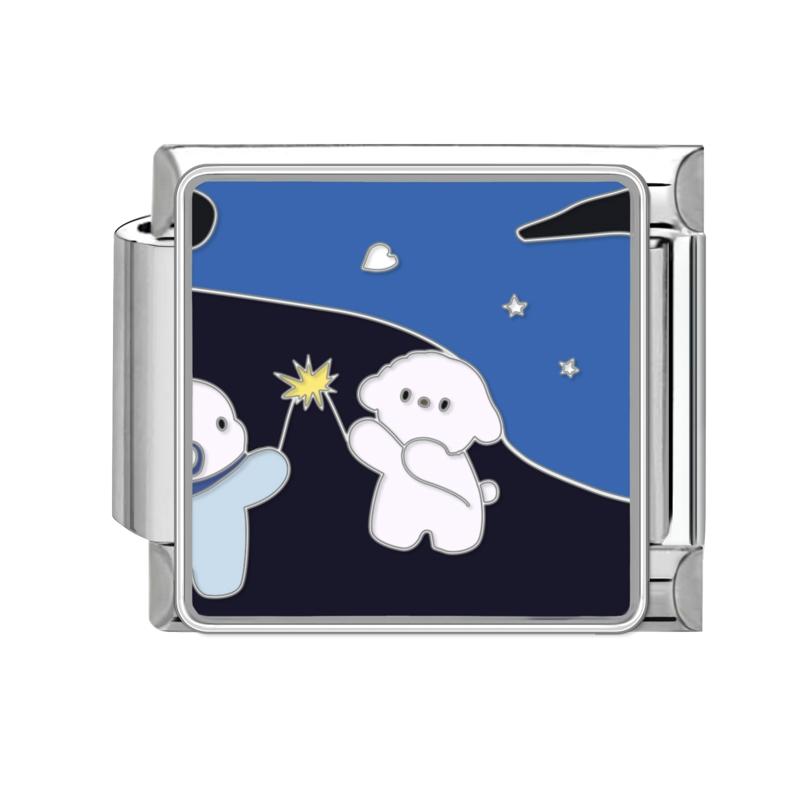 Cartoon Cute Cats Dogs Paw Heart Night Moon Flowers Italian Charm Links Fit 9mm Stainless Steel Bracelet Women DIY Making Gifts