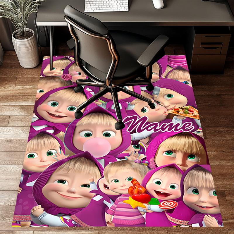 Custom Masha and the Bear Mat Personalized Name, Polyester Washable Indoor Entryway Rug, Gift for Christmas, Easter, Thanksgiving Day